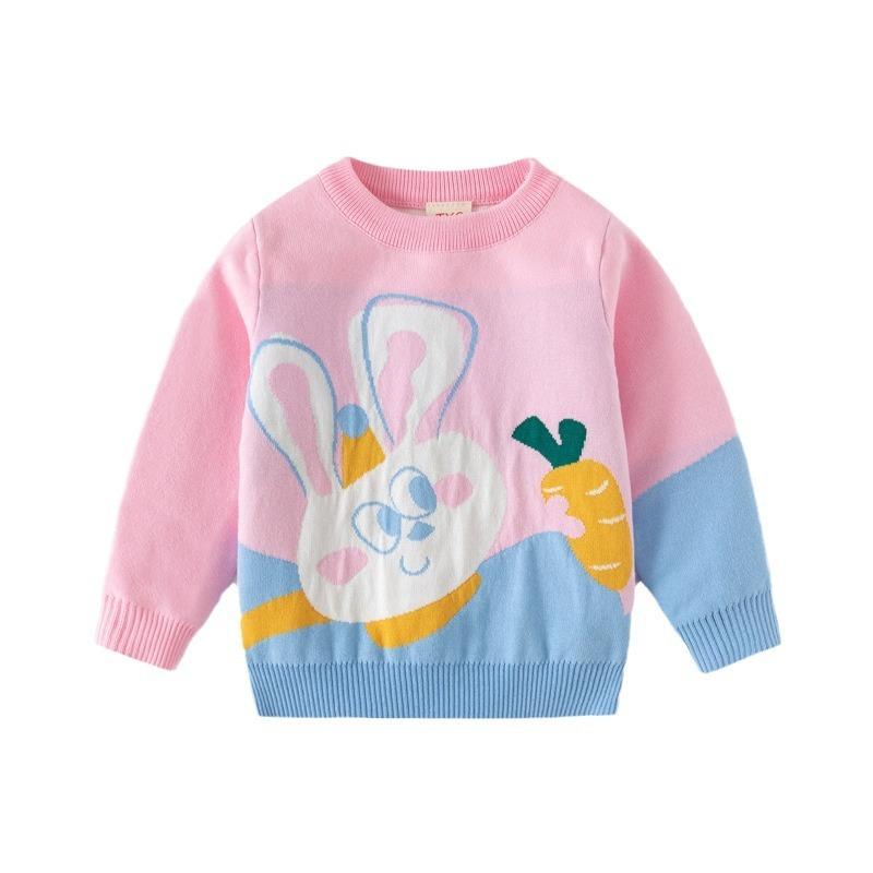 Children's Clothing Girls Cute Bunny Jacquard Fine Cotton Sweater Baby Double-layer Warm Knitted Primer