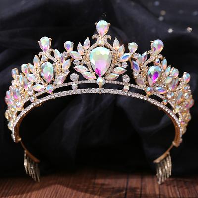 Svatba v evropském stylu AB diamantové vlasové doplňky koruna Barokní aristokratický styl luxusní festival nevěsta velká koruna