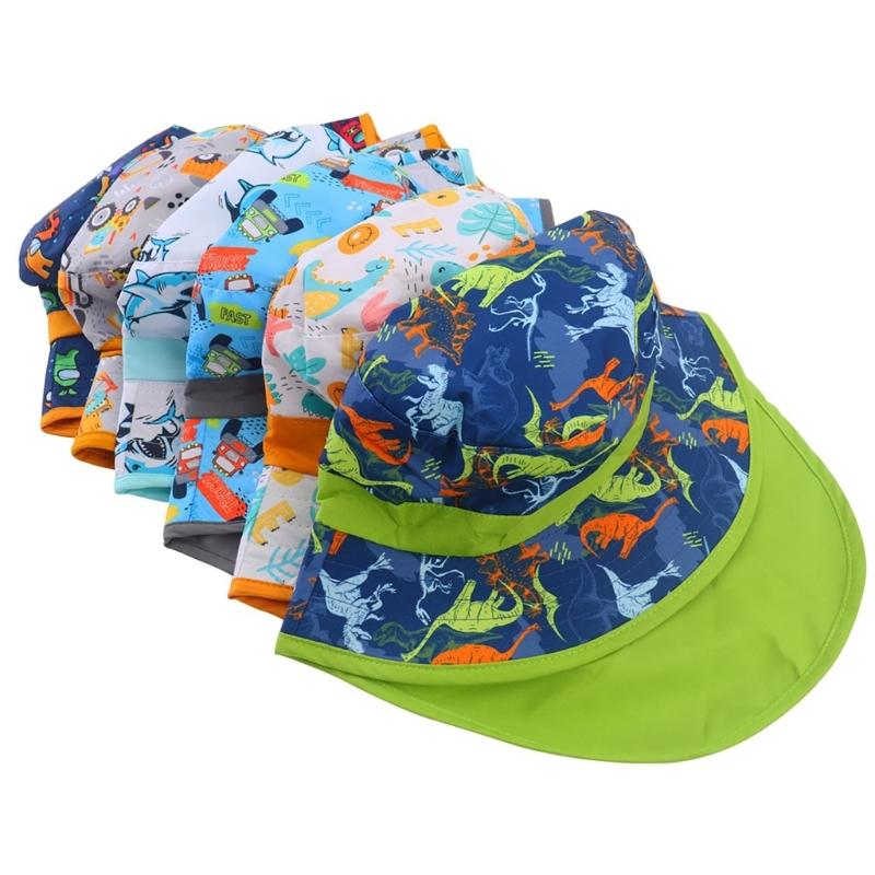 Kids Beach Shawl Sun Hat Cute Cartoon Print Hat Bucket Hat with Face Neck Coverage Kids Sun Hat Comfortable for Girls