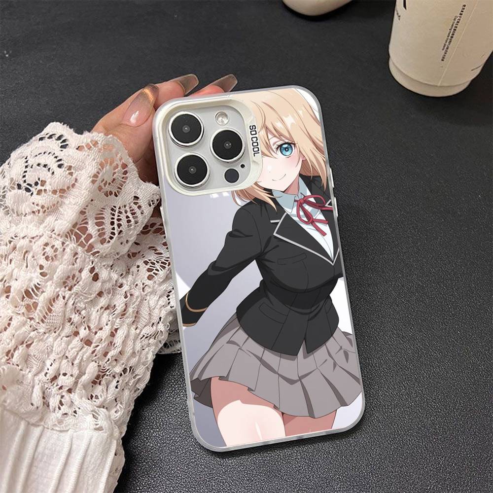 Cute Cartoon Japanese Anime Girl Colored Silver Frosted For iPhone Phone Case 17 16 15 14 13 12 11 Pro Max XR Plus Shockproof