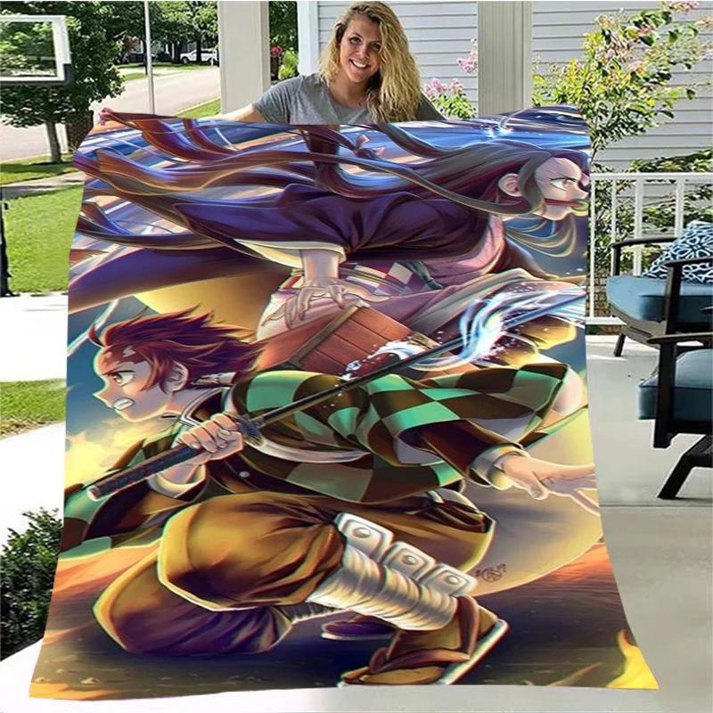 Moda Ghost Blade Stampa 3D Personaggio dei Fumetti Kamado Nezuko Sfondo Ragazza Regalo Coperta Letto Divano Coperta da Viaggio Campeggio
