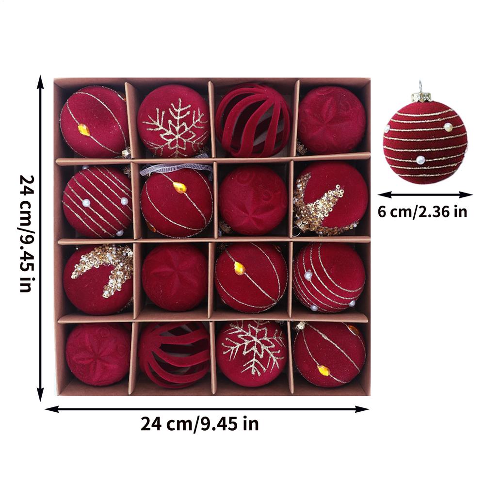 Christmas Tree Ornament Ball 16 Pieces Seasonal Decor Christmas Tree Flocking Ball Decor For Fireplace Window Door Wall Living