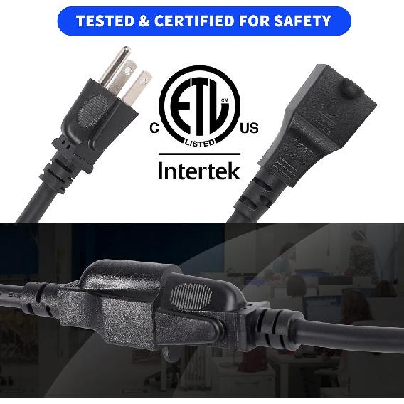 Y Splitter Extension Cord 6 Foot, 3 Prong Power Cord 1 To 2 Outlet Splitter, 16 Gauge 13A 1625W SJT Cable, ETL Listed, Black