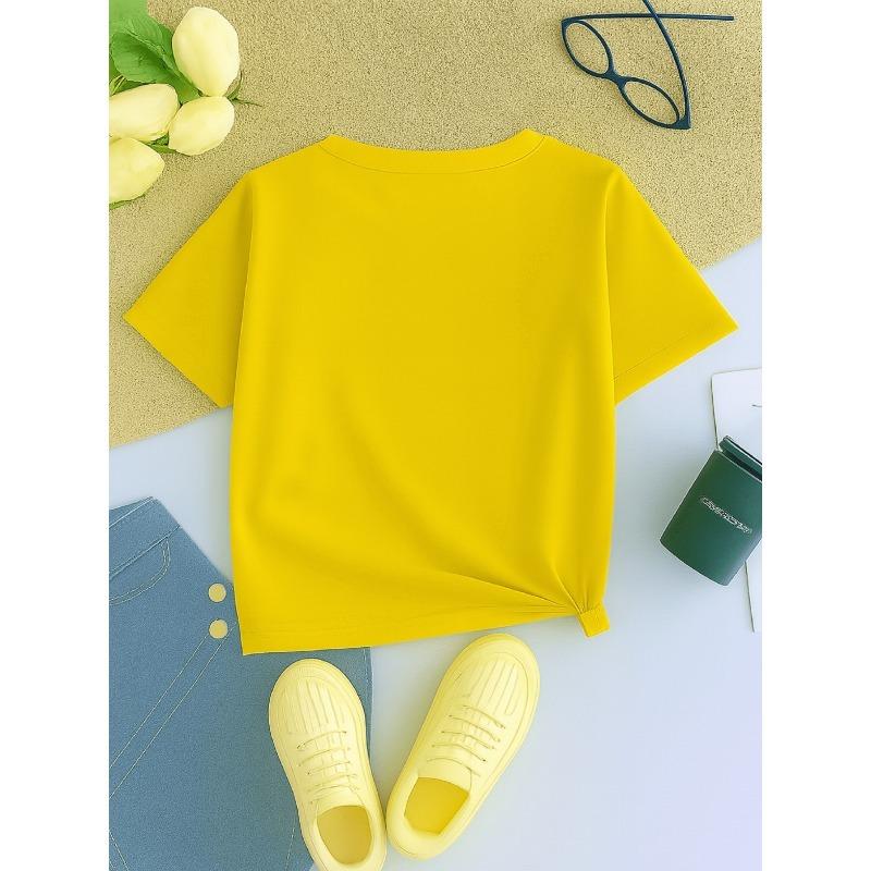 European sizes Girls' Summer Girl Group Cartoon Style Short Sleeve T-Shirt, Cute Idol Fashion Print, Breathable And Non-Stuffy Clothing