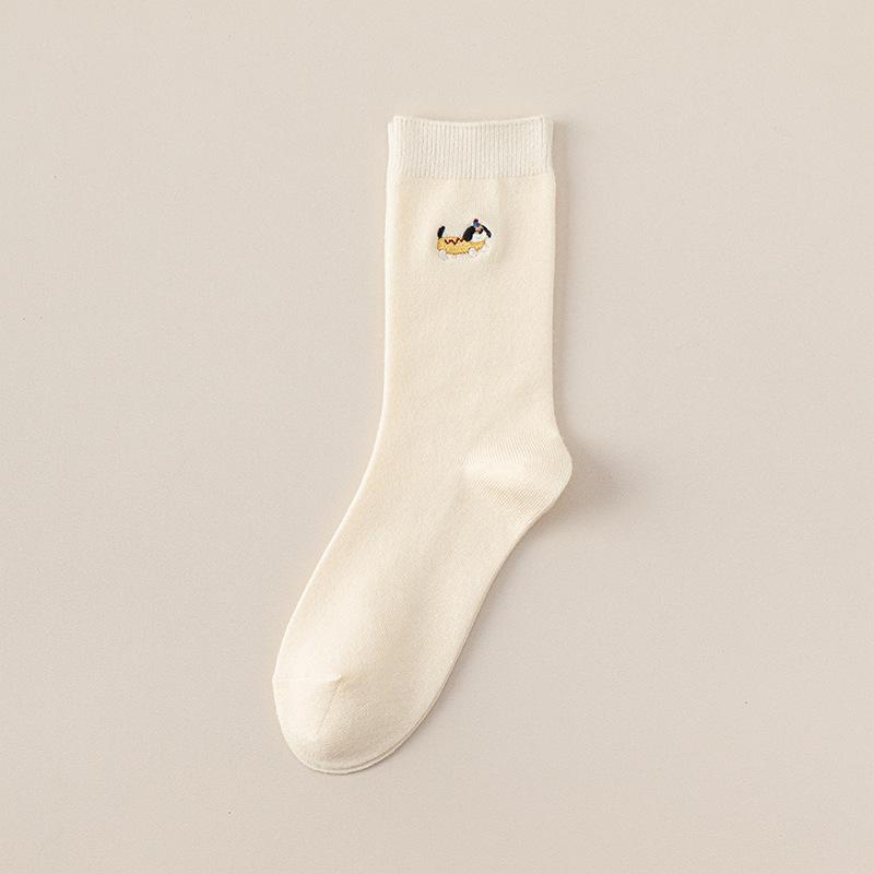 

Женские осенне-зимние утолщенные милые вышитые мультяшные носки средней длины из шерсти с рисунком щенка 1 pair