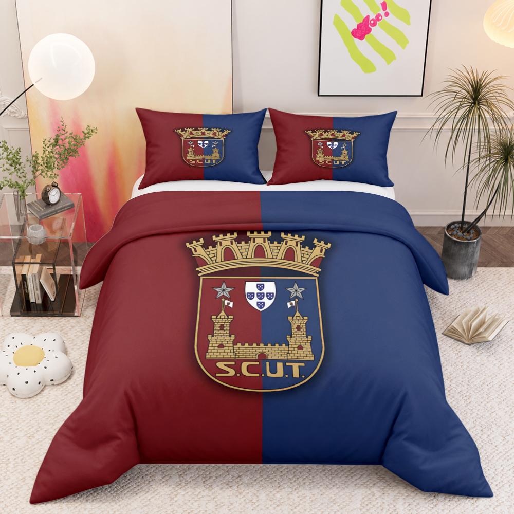 SCUT Football Club Castle Crest 3 Piece Bedding Set, Portuguese Soccer Emblem Duvet Cover Set for Fan Bedroom Decor