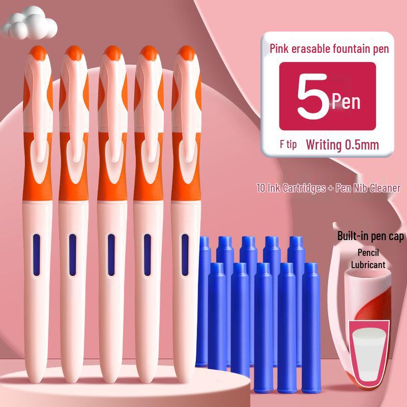 Erasable Heat-Sensitive Fountain Pen for Third-Graders, Ergonomic Design with Replaceable Crystal Blue Ink Cartridge