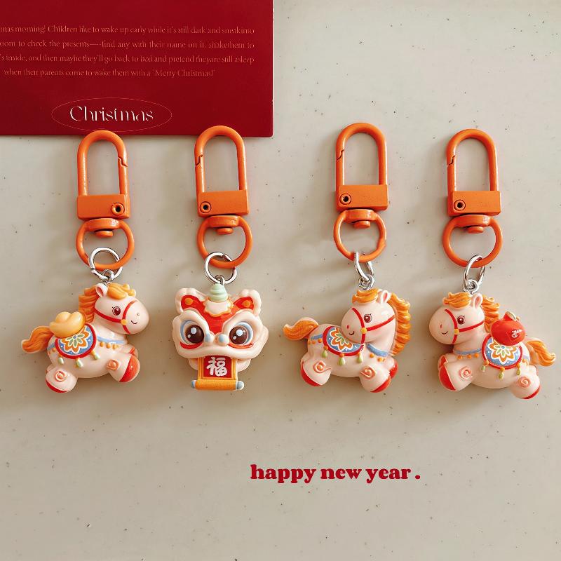 1/4Pcs Cartoon Year'S Pony Keychain Cute Horse Resin Car Keyring Backpack Decoration Pendant Accessories Year Gifts