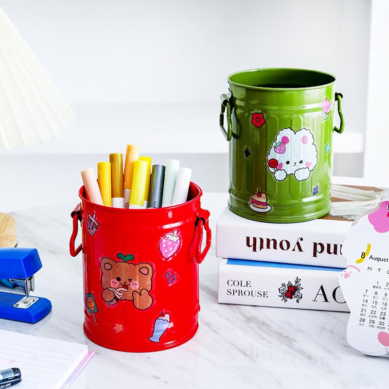 Cylindrical Iron Pen Holder Desktop Storage Bucket Multi-functional Stationery Pen Holder Large Capacity Pen Holder for Students