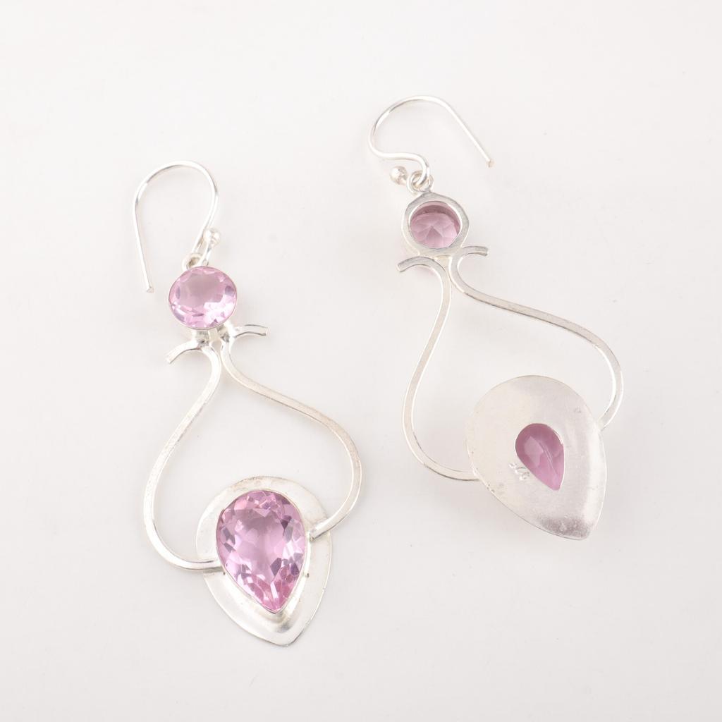 Morganite Gemstone 925 Stamped Silver Handmade Earrings 2.07" Mother's Day Gift EE-170-9