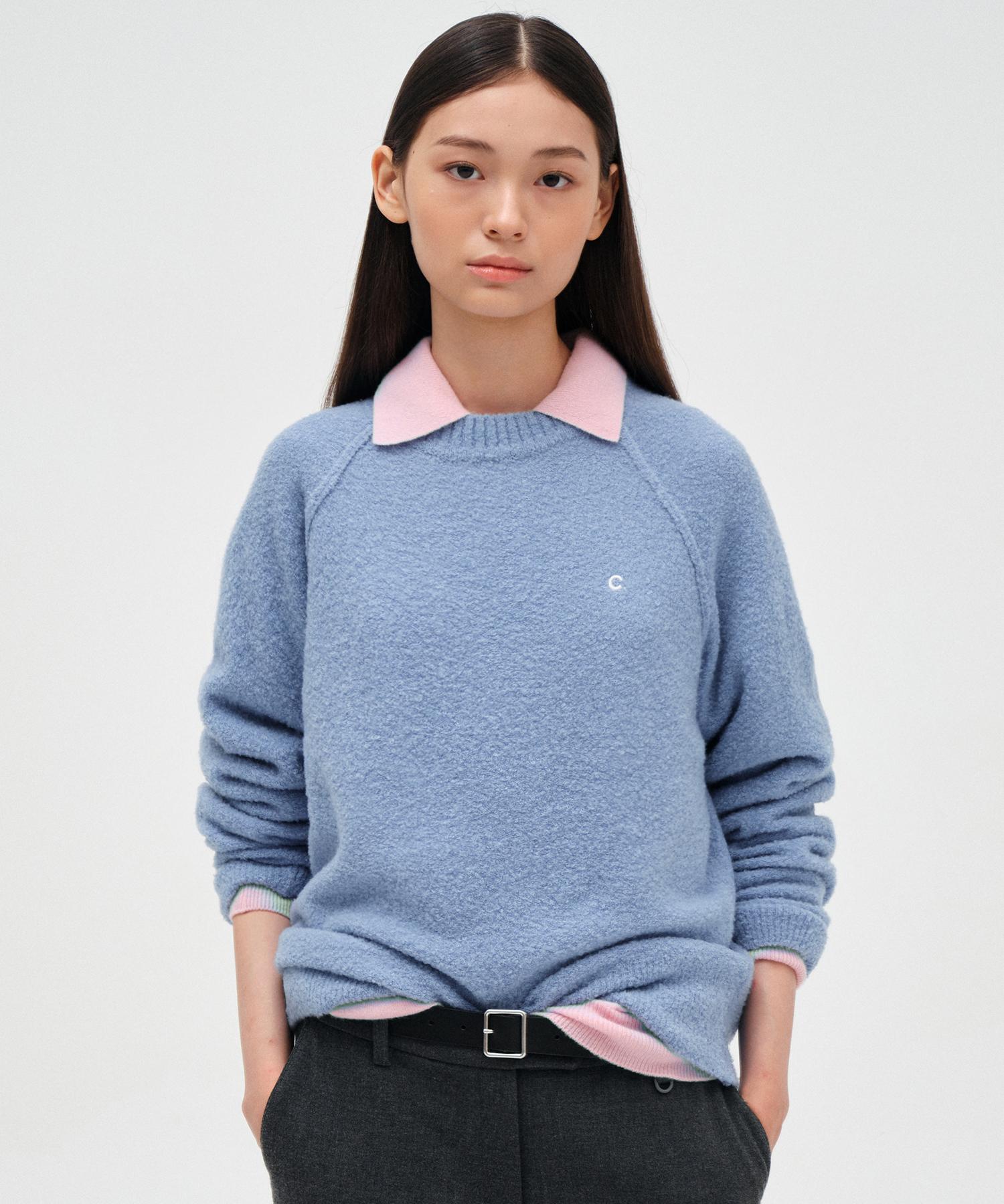 Clove [23Fw Clove] Boucle Raglan Knit (Sky Blue) Free/Free