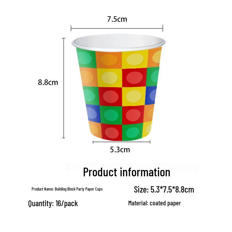 Colorful Lego-Themed Party Plates, Cups, and Napkins Set for Kids