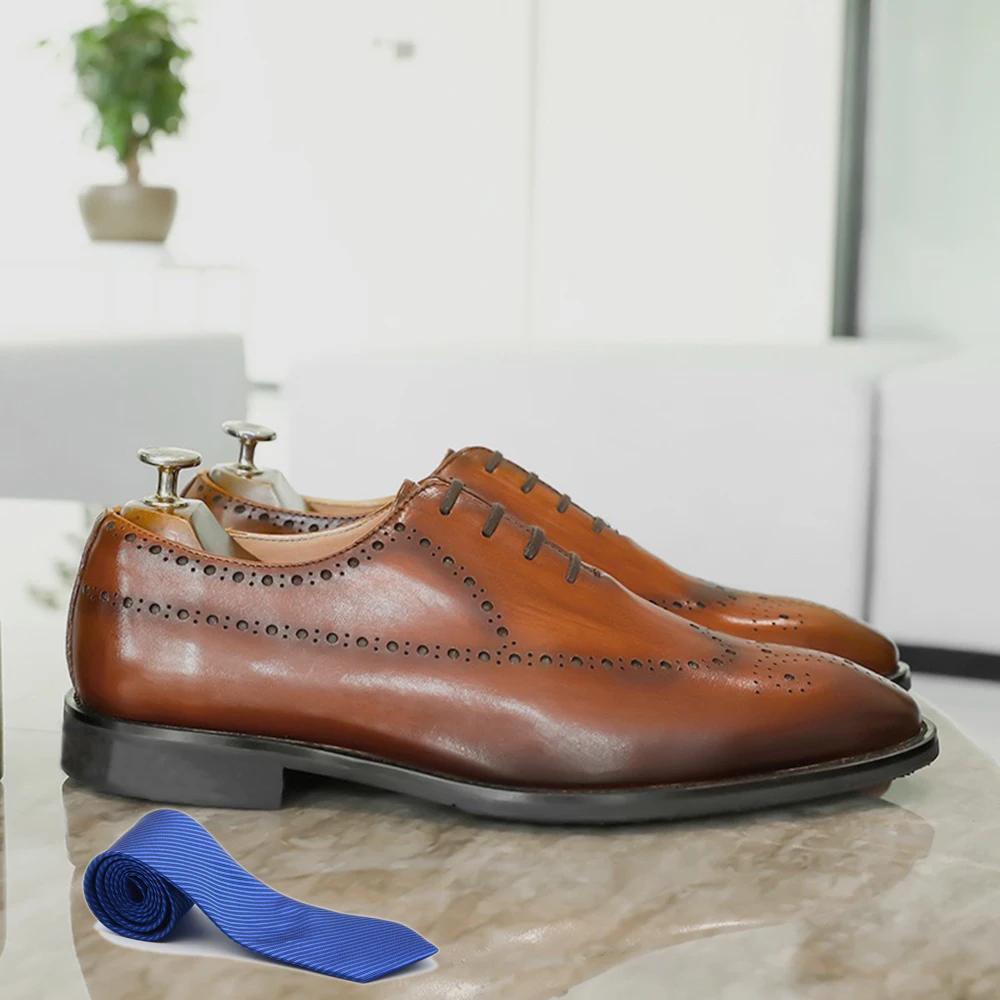 Classic Black Brown Men's Dress Shoes Business Genuine Leather Wingtip Oxfords Lace-Up Brogue Formal Shoes for Wedding Party