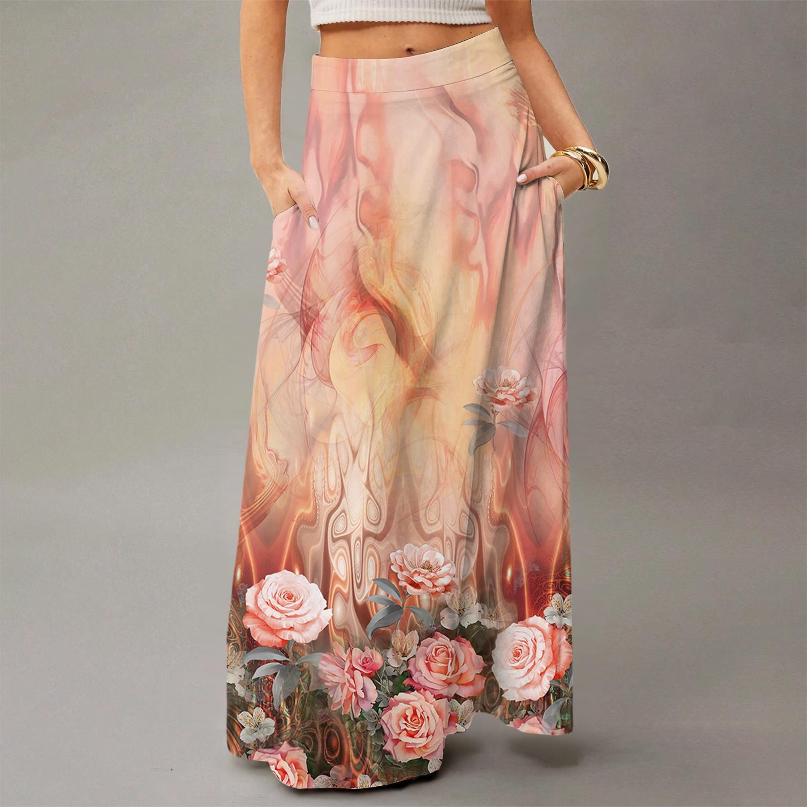 

Женское струящееся платье макси, обычная повседневная летняя юбка в стиле бохо S оранжевый