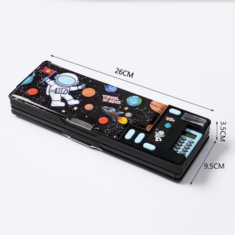 Creative Double-Sided Pencil Case with Calculator for Primary Students
