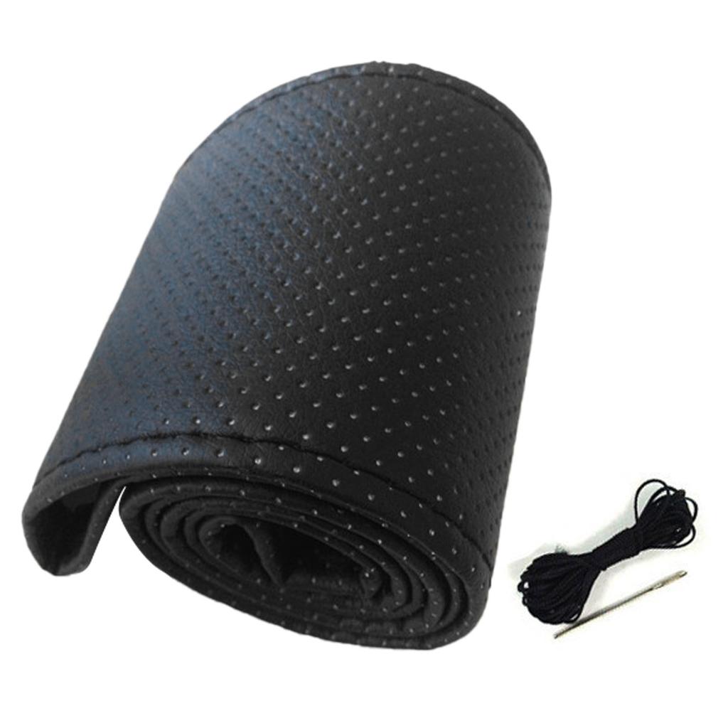 Universal Car Steering Wheel Cover Hand Sewing Perforated Microfiber Leather Steering Wheel Cover for 38cm Diameter