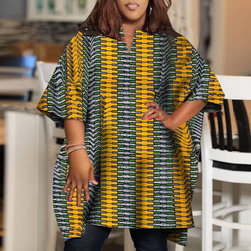 

Женская свободная блузка с круглым вырезом и коротким рукавом большого размера в полоску с принтом 5XL жёлтый