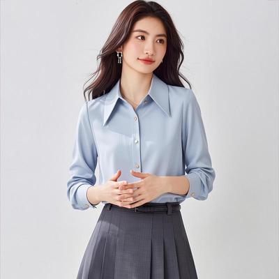 Women's Chic Early Spring Glossy Satin Long-Sleeve Shirt - Fashionable High-End Office Wear