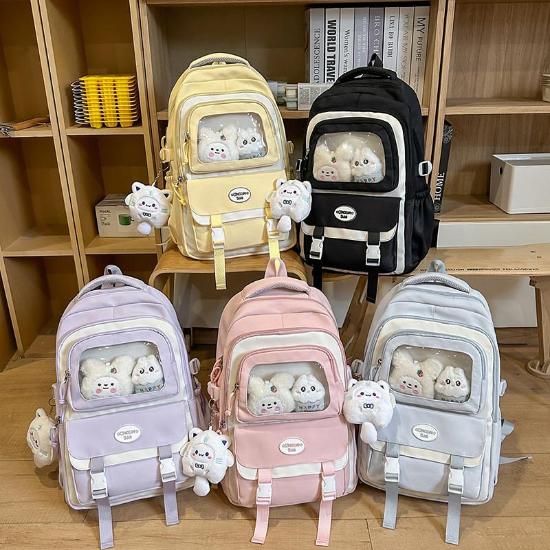 Simple Big Capacity Backpack With Transparent Compartments And Letter Decor