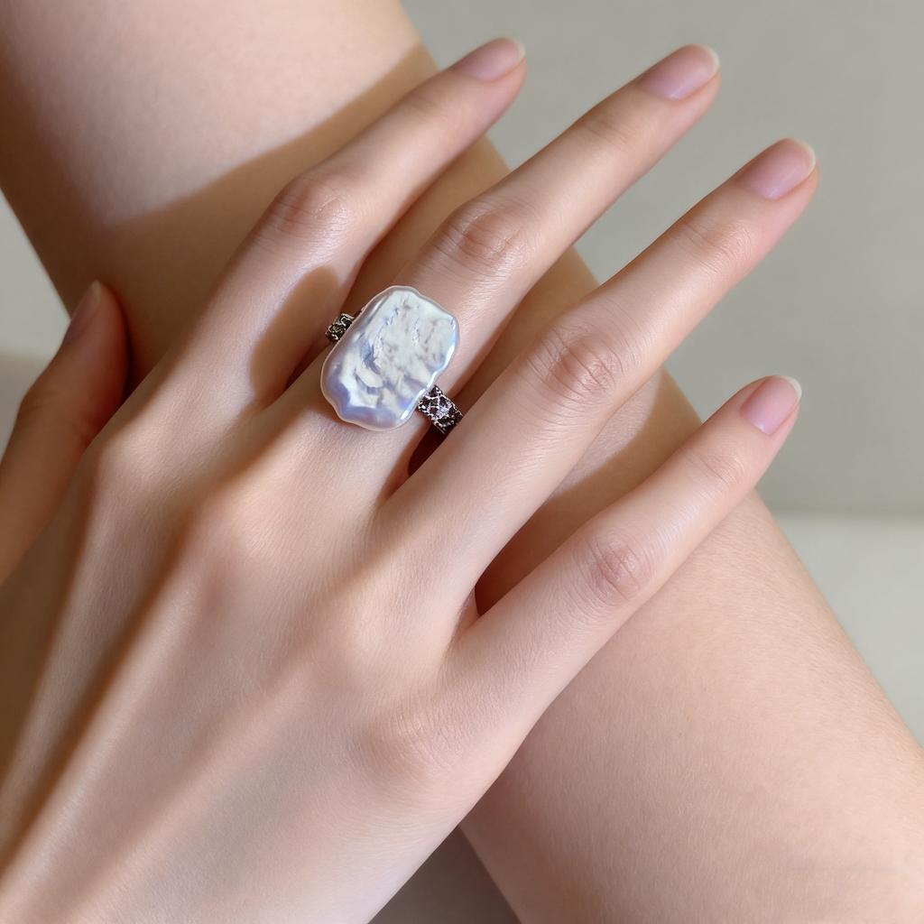 SENIKO 12-16mm Natural Freshwater Pearl Rings For Women Fashion Female Cubic Zirconia CZ Ring Pearl Jewelry Adjustable Ring