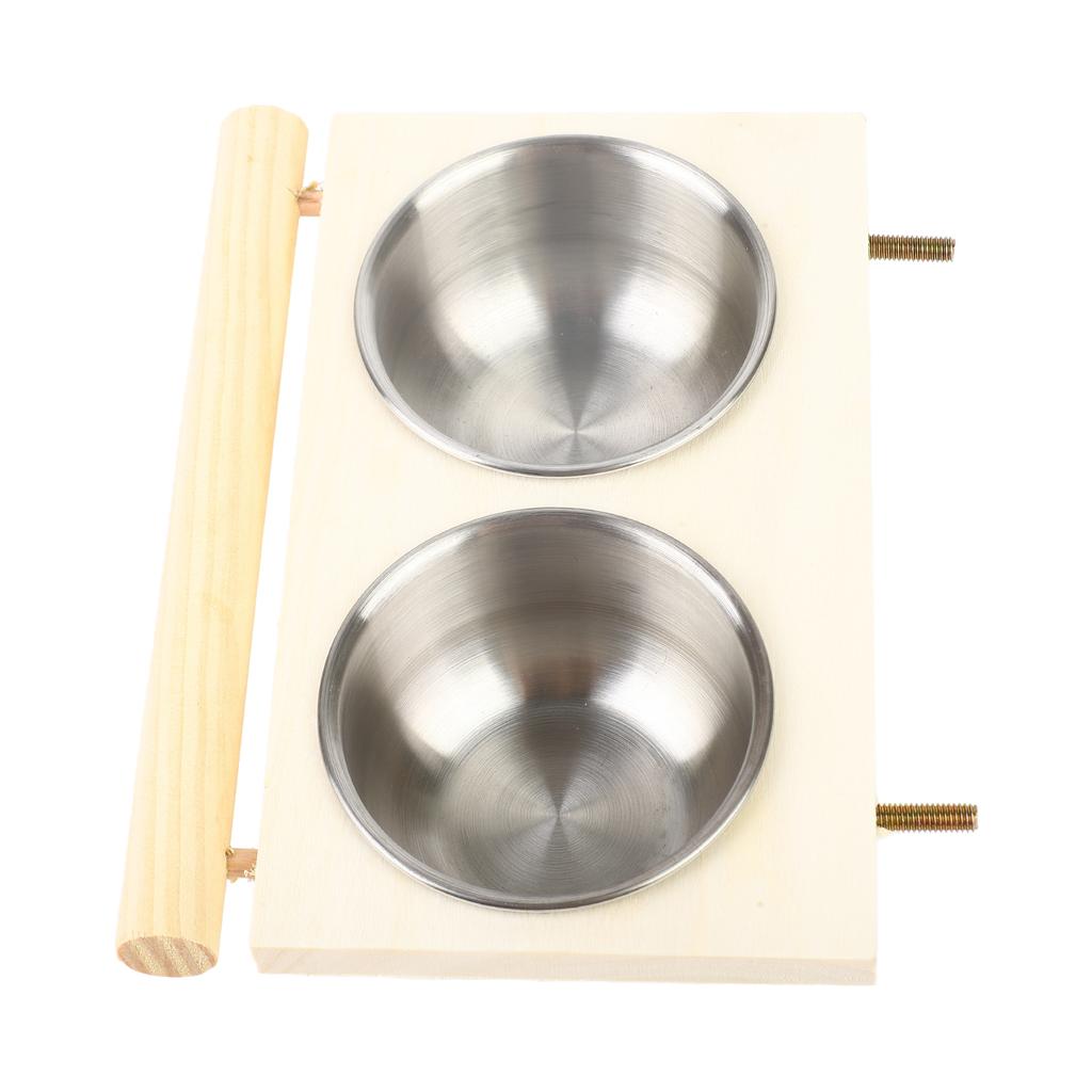 Parrot Feeding Bowl Stainless Steel Food Water Feeder Cage Accessory with StandDouble Bowl