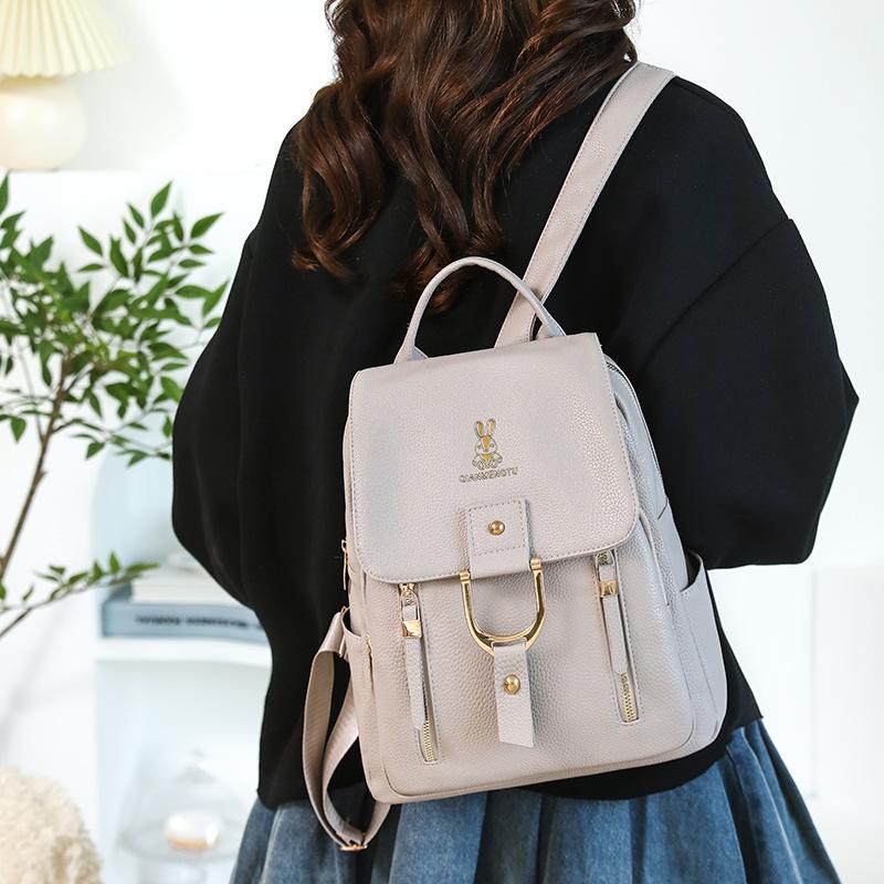 Women's Soft Leather Backpack Solid Color Travel Backpack