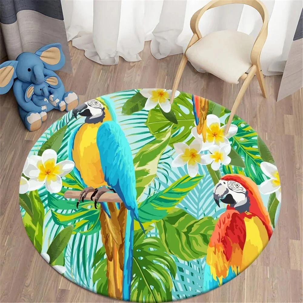 Hawaiian Tropical Leaves Round Carpet Living Room Chair Floor Mat Non-Slip Area Rug for Balcony Table Bedside Sofa Home Decor