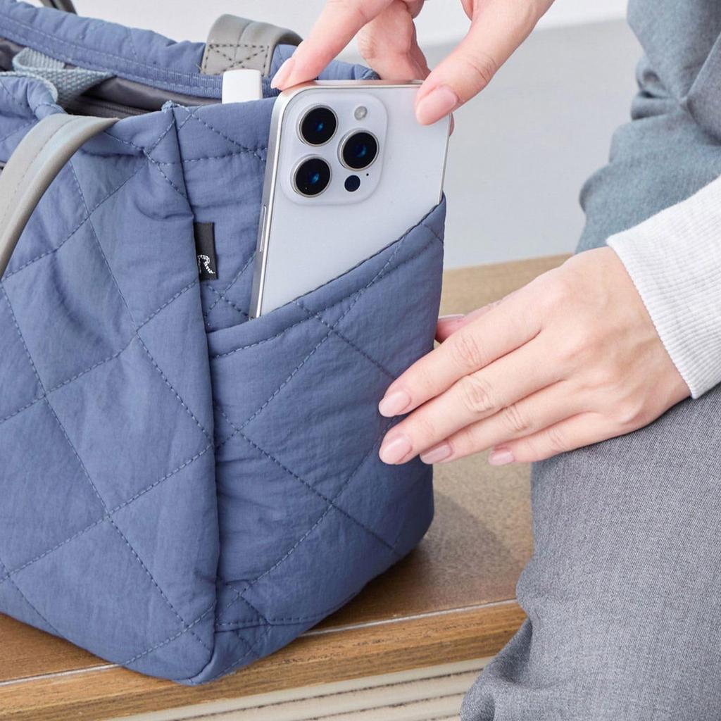 Rootote Women's Tote Bag, Small, Compartment, Lunch Bag, Handbag, Freestanding, Sub-Bag, LT Deli Paruti Quilted D 3673 (02 Ivory)