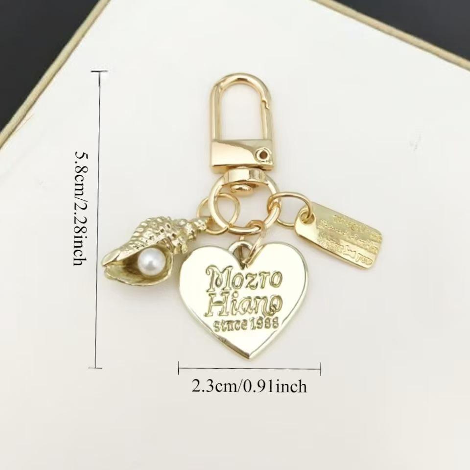 Creative Alloy Seashell Heart Pearl Keychain – Cute Heart Bag Charm Conch Jewelry Keyring