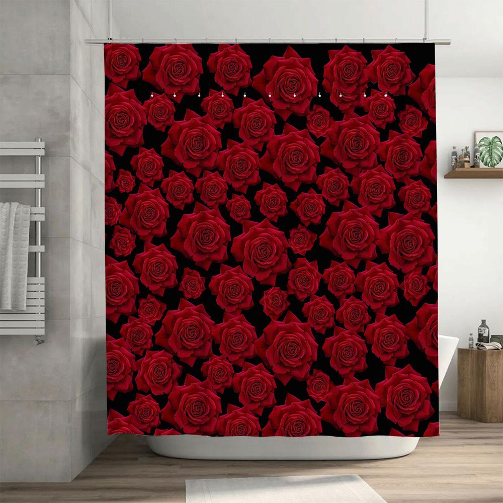 Luxurious Red Rose Print Shower Curtain Waterproof Decorative Home Decoration For Bathroom