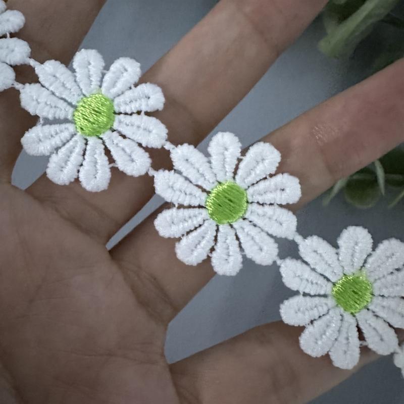 652F Flower Lace Ribbon 1 Yard 25mm Wide Embroidered Lace Trim Sewing Ribbon for Wedding Dress Clothing Embellishment