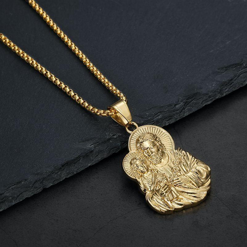 Europe, America, Jewelry, Casting Vacuum Plating Diamond-encrusted Holy Family Pendant Necklace 2026 60CM