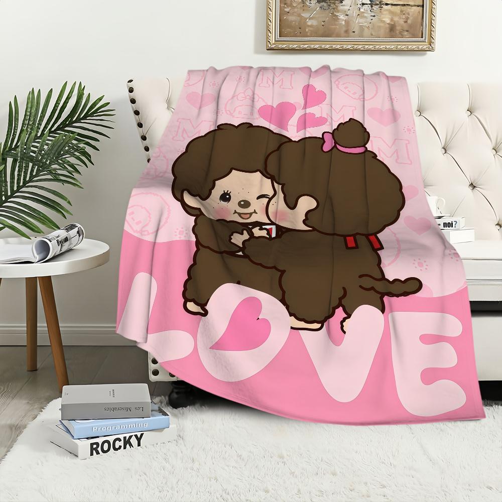 fashion cartoon art couple cute M-Monchhichi Flannel warm comfort soft plush blanket for sofa living room bedroom travel gift