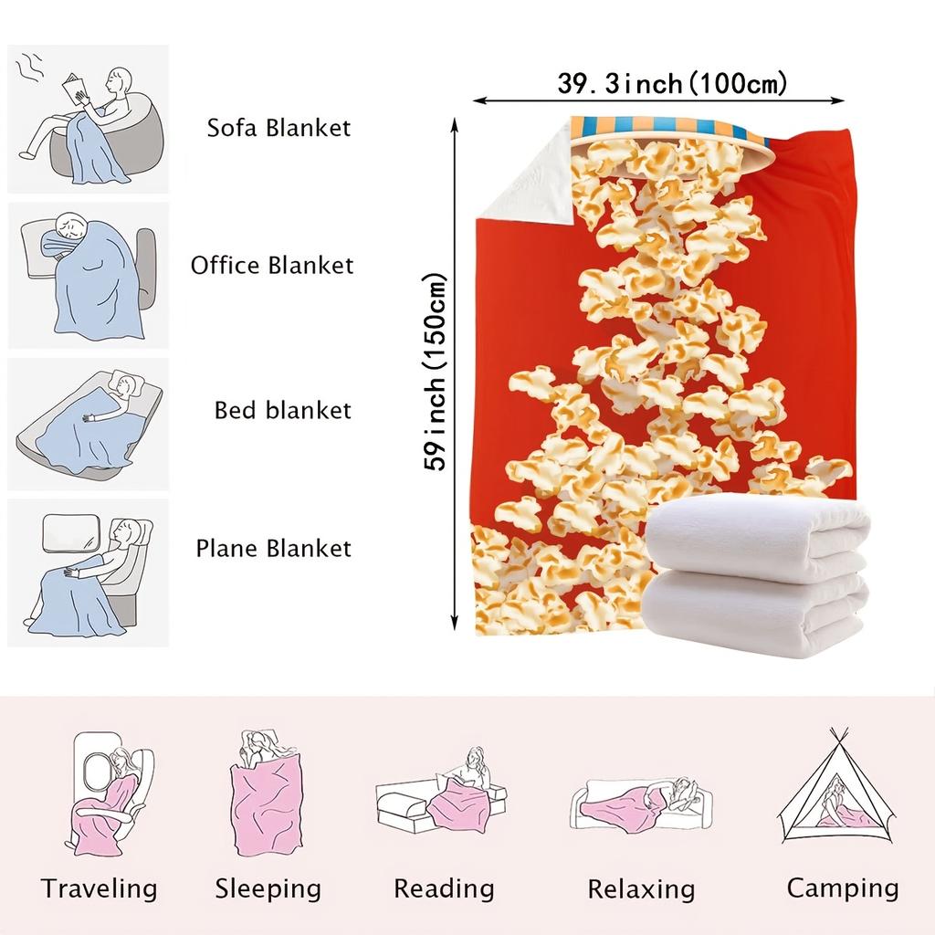 1pc Popcorn Fleece, Tear-resistant, Nap Blanket, Machine Washable, Printed Throw, Leg Cover Small Blanket, Knitted Polyeste