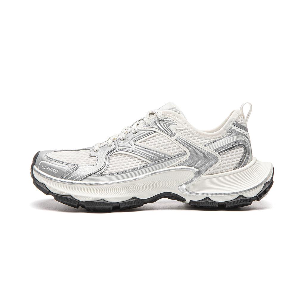 Li Ning Slip Resistant, Abrasion Resistant, Breathable Low top Chunky Sneakers Women's White Silver AGCW056-8