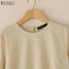 ZANZEA Women Casual Round Neck Solid Color 3/4 Sleeve Blouse