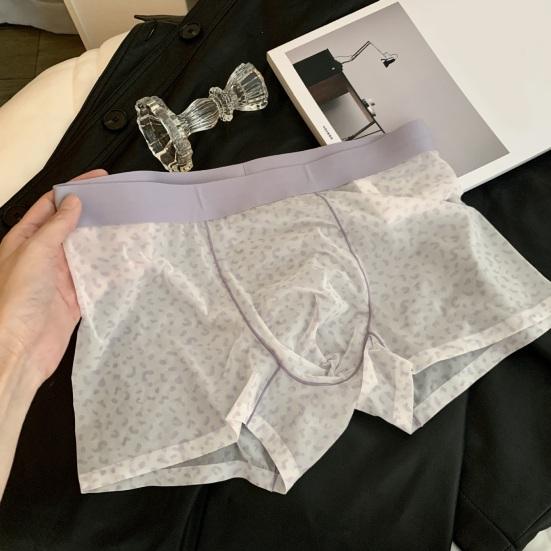 Boxer Underwear Elastic Mid-rise U-Convex Shorts Briefs Leopard Thin Perspective Print Sleeping Underwear Daily Wear