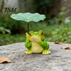 Outdoor Yard Decor 3Pcs/Set Mini Animal Statues, Frog Elephant And Turtle Figurines with Leaf Hand Painted Resin Crafts Umbrella, Miniature