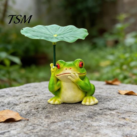 Outdoor Yard Decor 3Pcs/Set Mini Animal Statues, Frog Elephant And Turtle Figurines with Leaf Hand Painted Resin Crafts Umbrella, Miniature