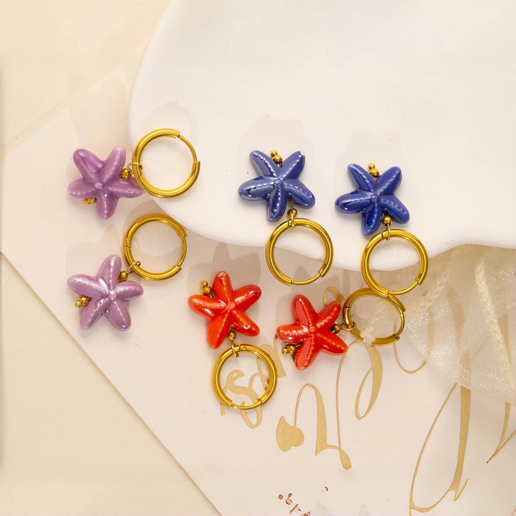 Ceramic Dopamine Starfish Earrings for Women Colorful Vibrant Pendant Youthful Hypoallergenic Jewelry Gift