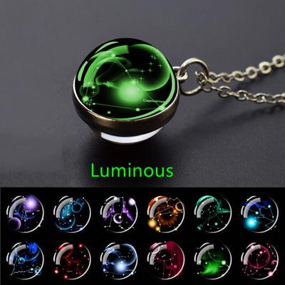 Luminous Starry Sky Glass Ball with Constellation Pattern Pendant Necklace - Men's Fashion Zinc Alloy Jewelry