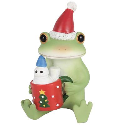 Daikai Copeau Christmas Design Figurine Frog Holding Christmas Cocoa, Figurine for Frog Goods Lovers W3×D2.5×H4.8cm