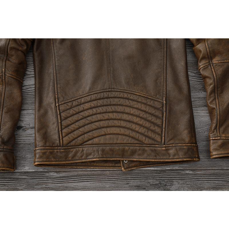 Chinese Size Men Leather Jacket Style Brown Genuine Cowhide Coat Soft Slim Fit Spring Vintage