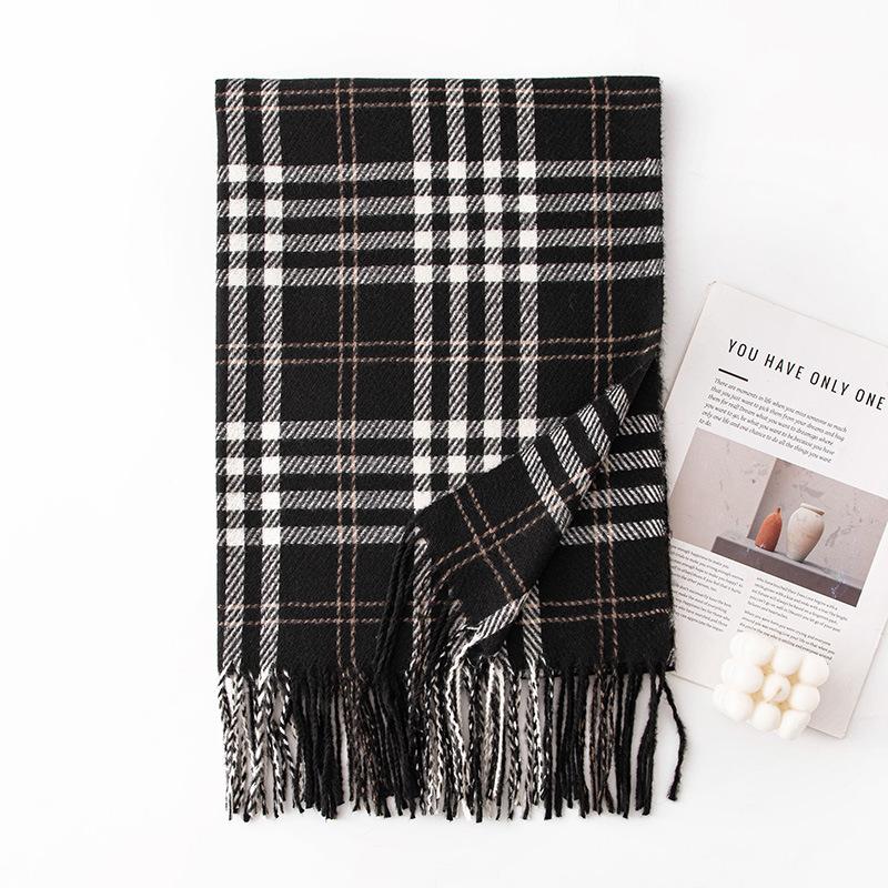 British double-sided plaid fringed scarf atmosphere winter new versatile white warm shawl couple scarf