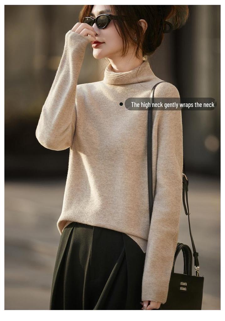 Women's Wool Pile Collar Sweater Base Layer: Solid Color, Long Sleeve, Split Hem - New Autumn/Winter Collection