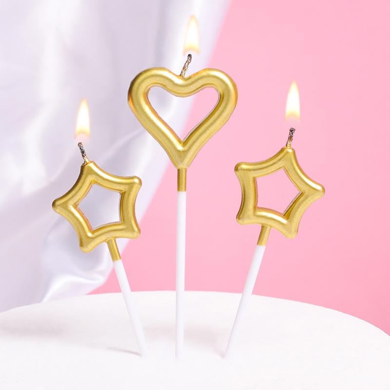 Baking Birthday Cake Candles Plated Gold Stars Love Heart Candle Creative Romantic Party Plug-in Decoration Candles