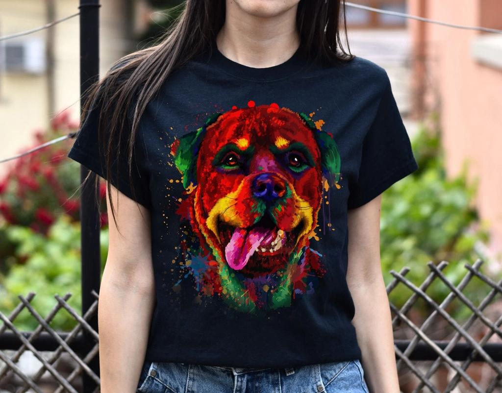 Watercolor painting Rottweiler dog Unisex shirt S-2XL black navy dark heather