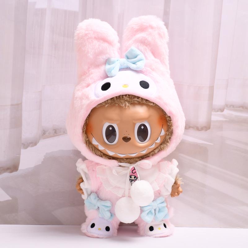 38cm Labubu Plush Doll Casual Outfit Set with Hat (Clothes Only)
