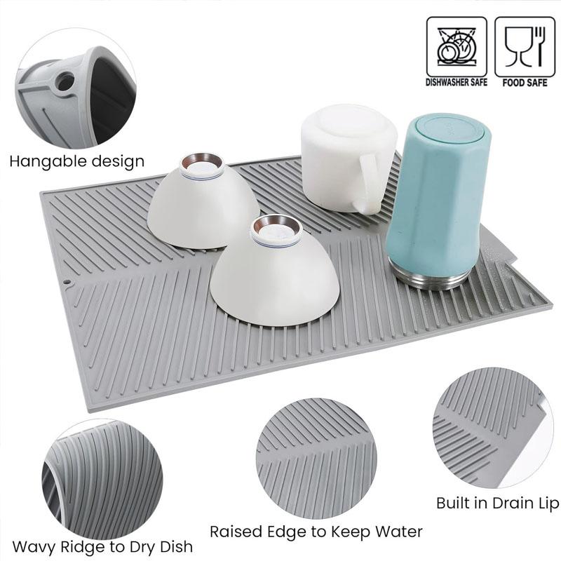 Silicone Draining Board Mat Drying Pad Folding Heat  Machine Mat with Raised Edges Countertop Mats Dish for Kitchen Pot Cup