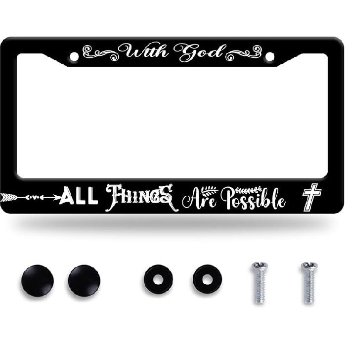 With God All Things Are Possible License Plate Frame Christian License Plate Stainless Steel Funny License Plate Holder Men Women Personalize Jesus with God All Things are P